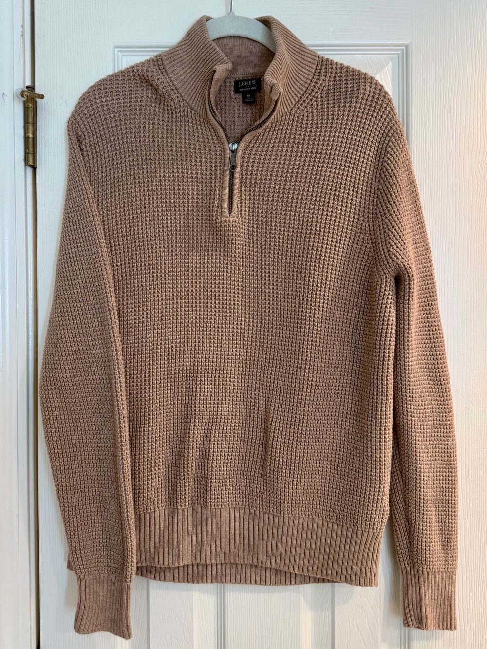 J. Crew Men's Zip-Neck Knit Sweater in Beige-Tan